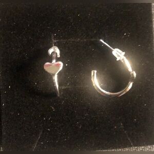 Silver Heart Hoop Stud Earrings - Women Jewelry